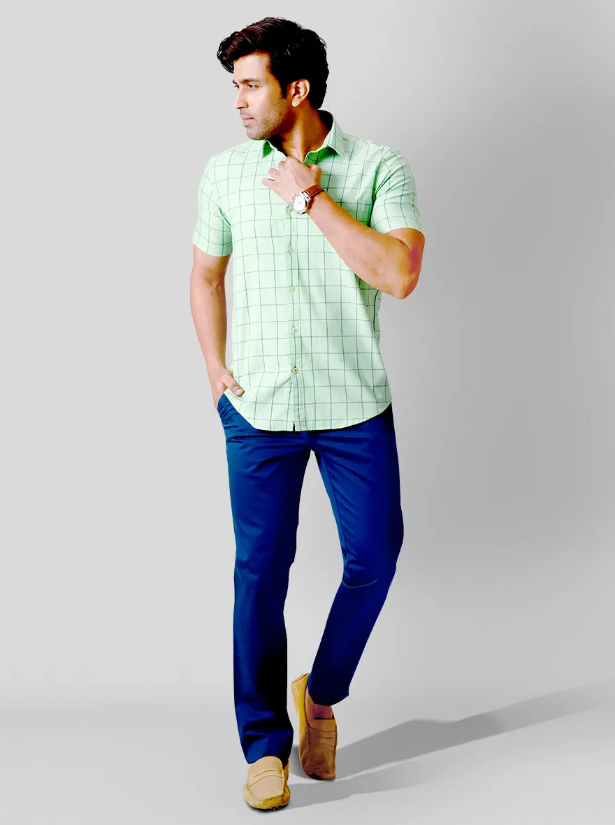 Light Green & Blue Checked Tailored Fit Casual Shirt | JadeBlue