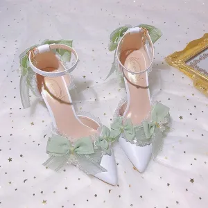 Lily of the valley Elegant Elf Fairy Princess Wedding High Heels - Green