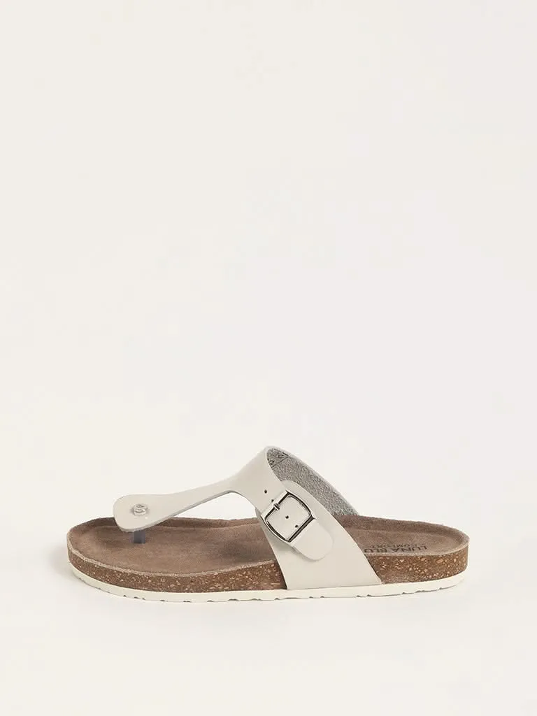 LUNA BLU Off-White Cork Leather Sandals