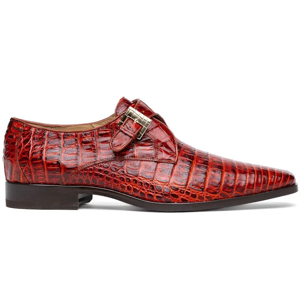 Marco Di Milano Rovigo Men's Shoes Wine Exotic Crocodile Skin Single Monk-Strap Loafers (MDM1000)