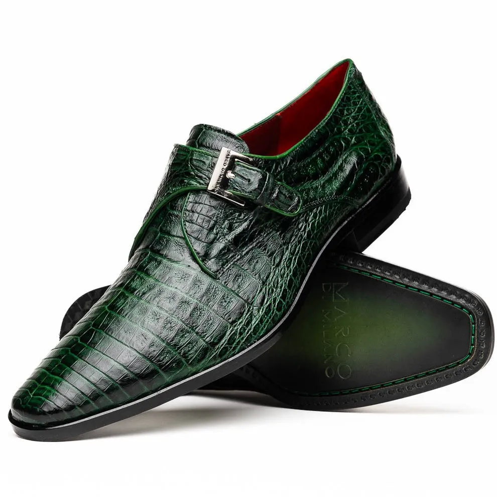 Marco Di Milano Rovigo Men's Shoes Wine Exotic Crocodile Skin Single Monk-Strap Loafers (MDM1000)