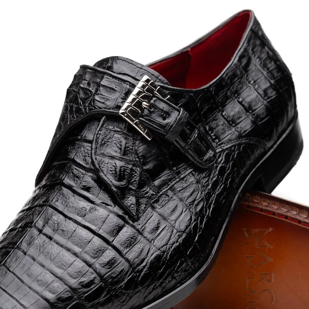 Marco Di Milano Rovigo Men's Shoes Wine Exotic Crocodile Skin Single Monk-Strap Loafers (MDM1000)