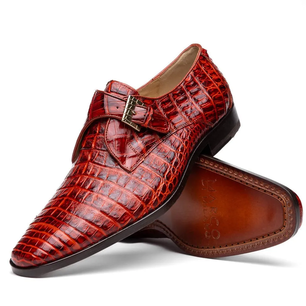 Marco Di Milano Rovigo Men's Shoes Wine Exotic Crocodile Skin Single Monk-Strap Loafers (MDM1000)