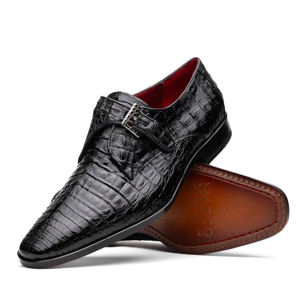 Marco Di Milano Rovigo Men's Shoes Wine Exotic Crocodile Skin Single Monk-Strap Loafers (MDM1000)