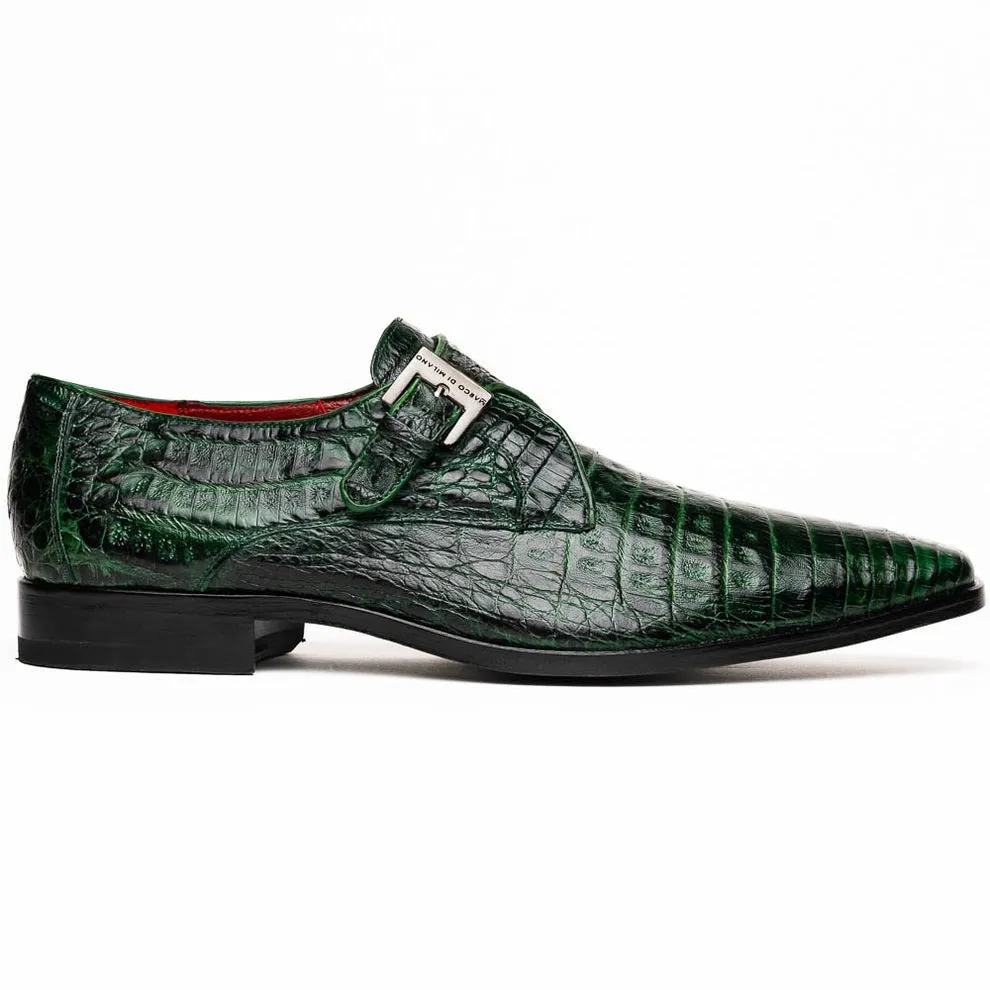 Marco Di Milano Rovigo Men's Shoes Wine Exotic Crocodile Skin Single Monk-Strap Loafers (MDM1000)