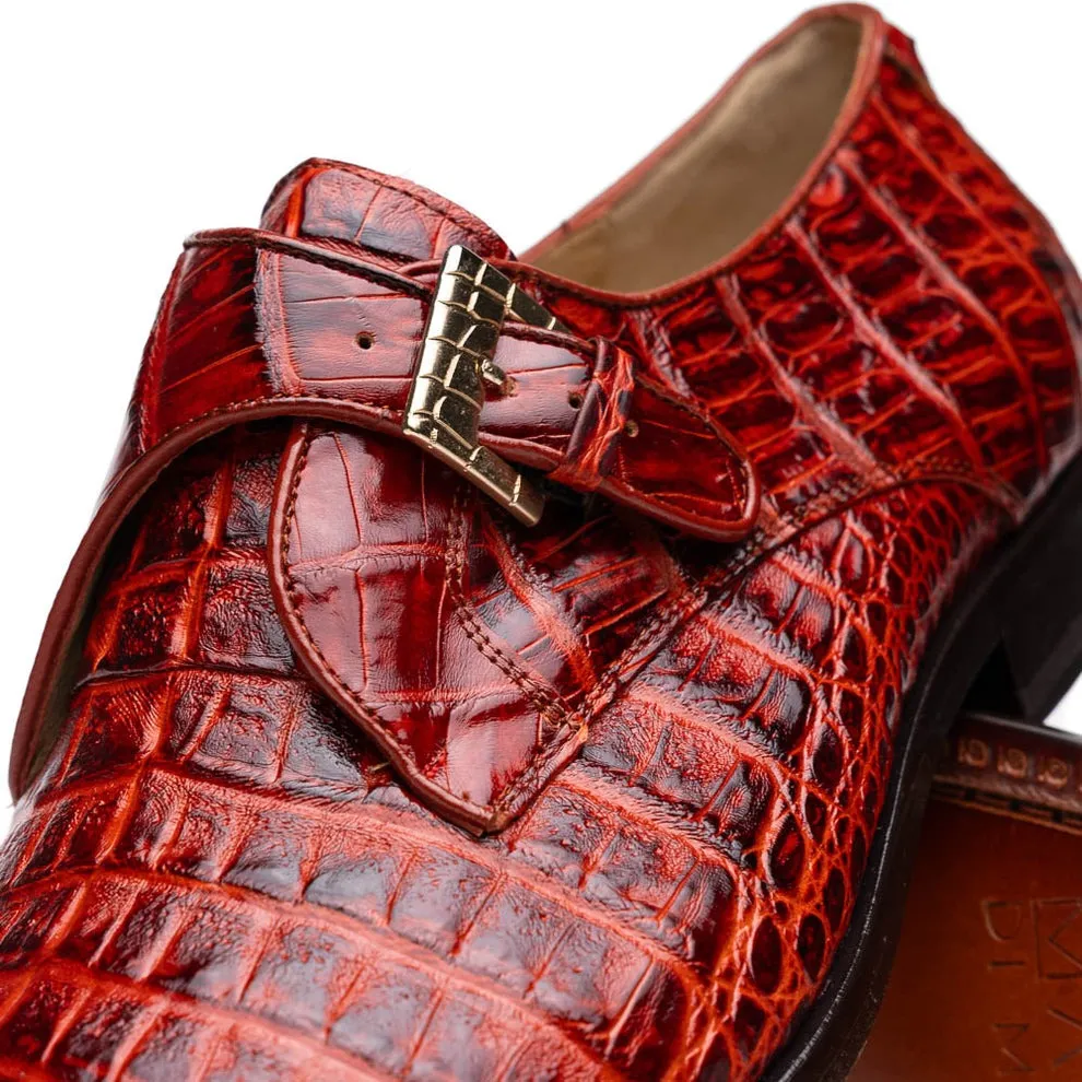 Marco Di Milano Rovigo Men's Shoes Wine Exotic Crocodile Skin Single Monk-Strap Loafers (MDM1000)