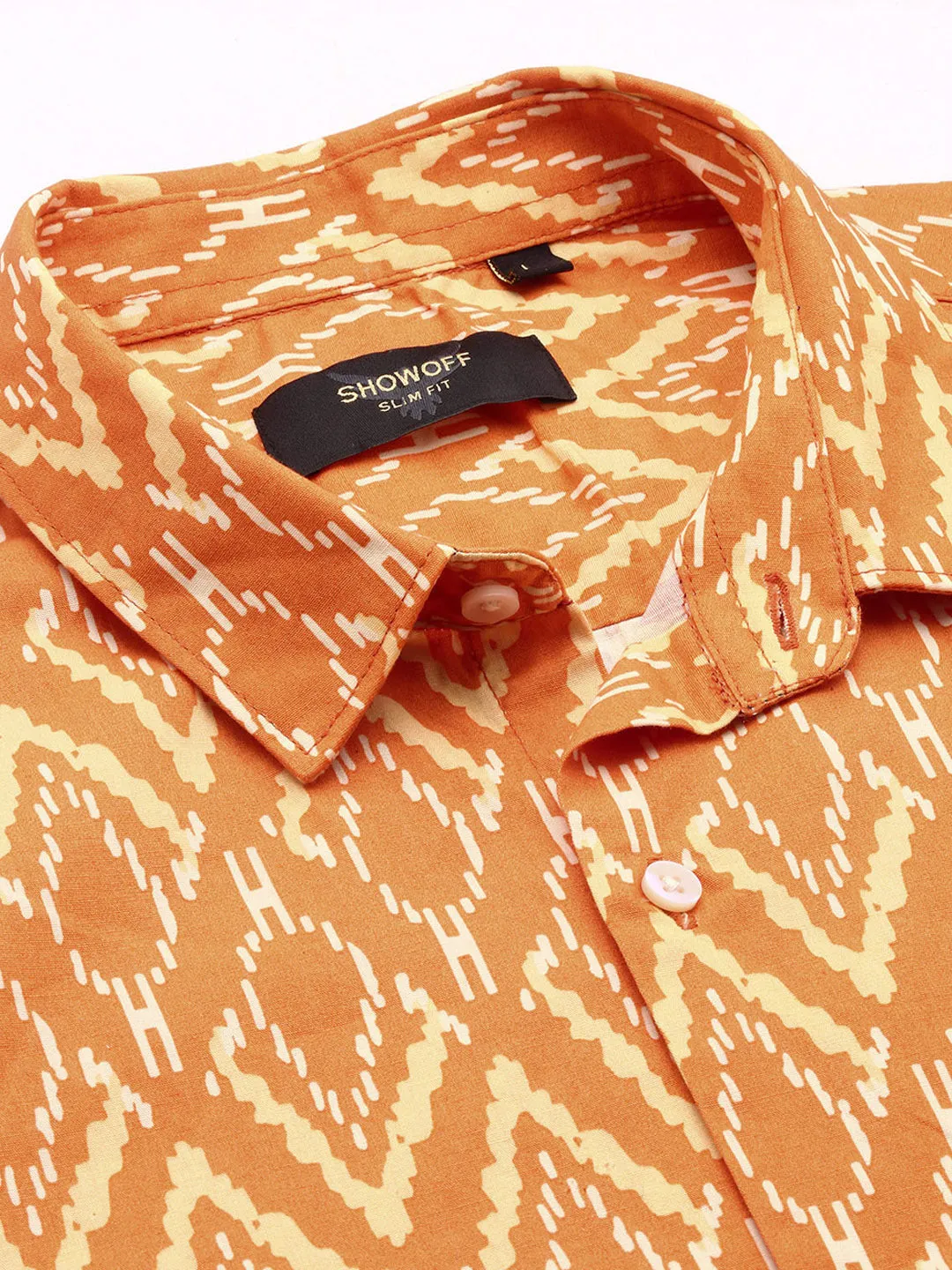 Men Abstract Orange Slim Fit Shirt