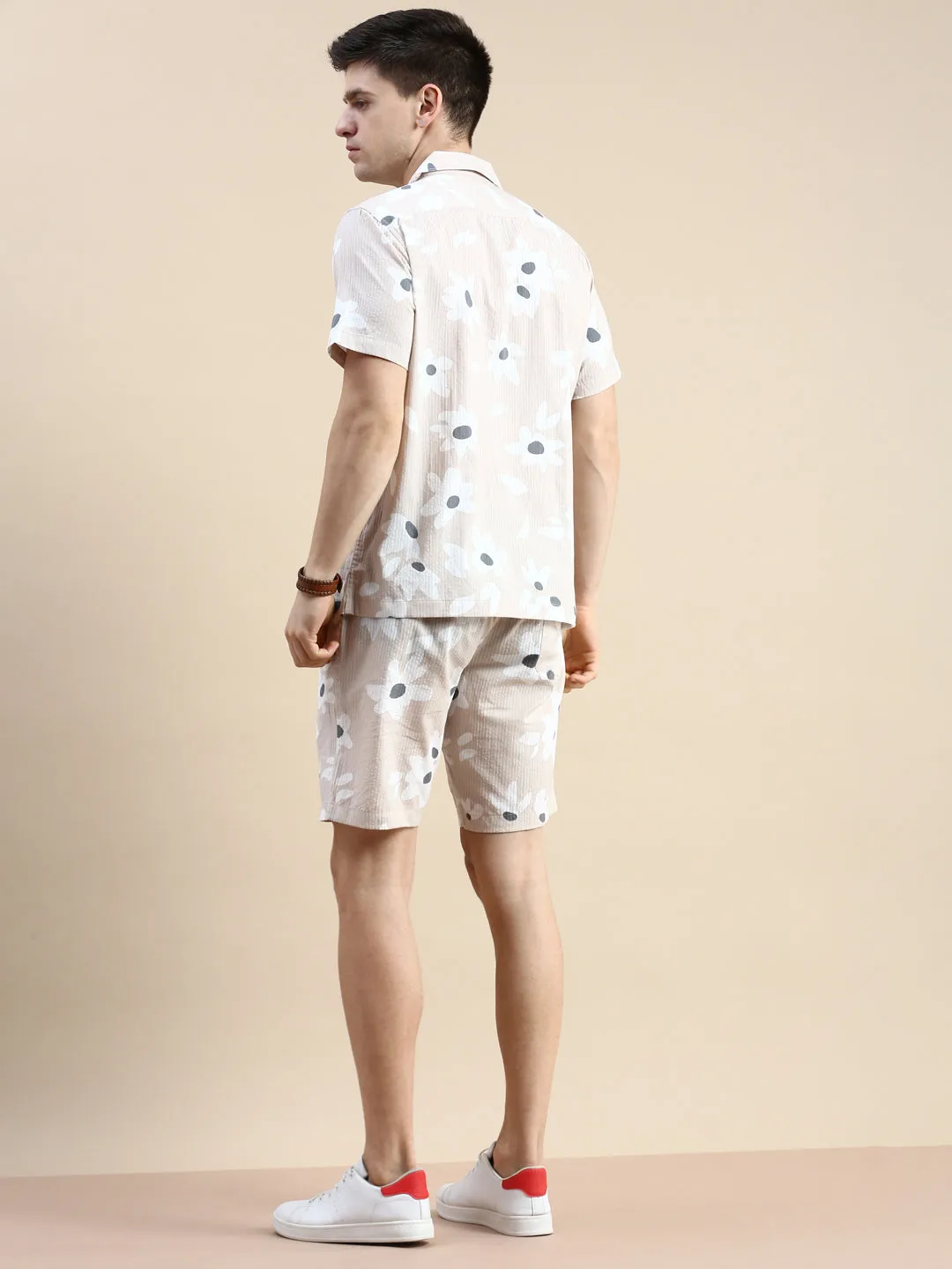 Men Beige Printed Casual Co ord Set