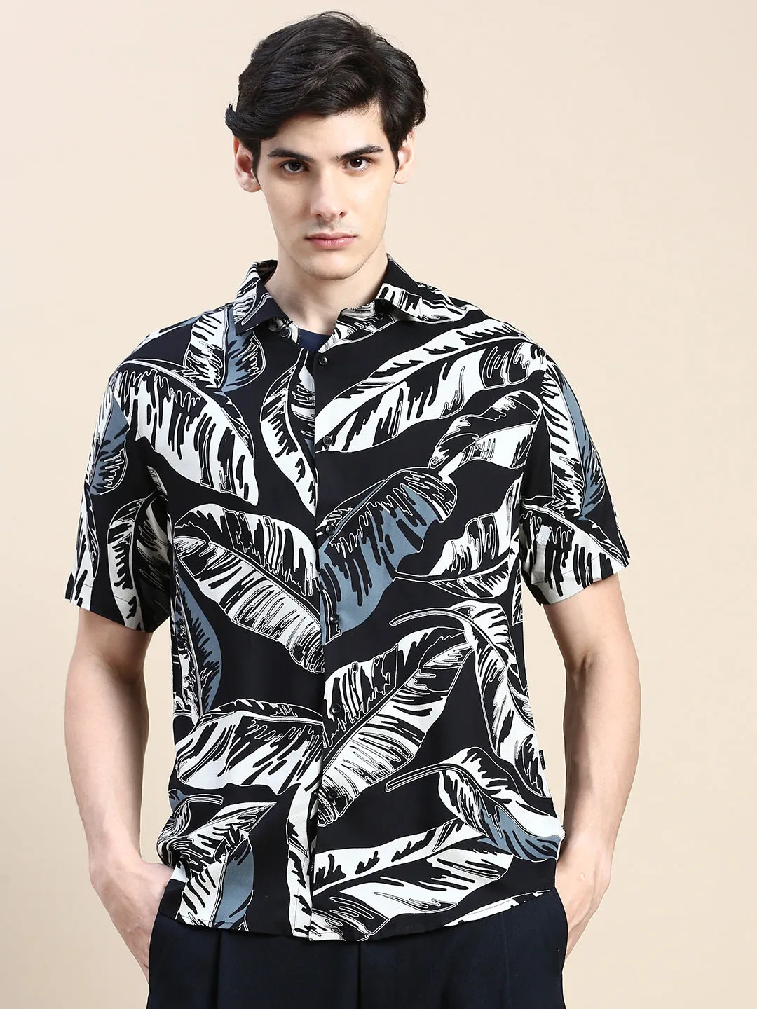 Men Black Floral Casual Shirt