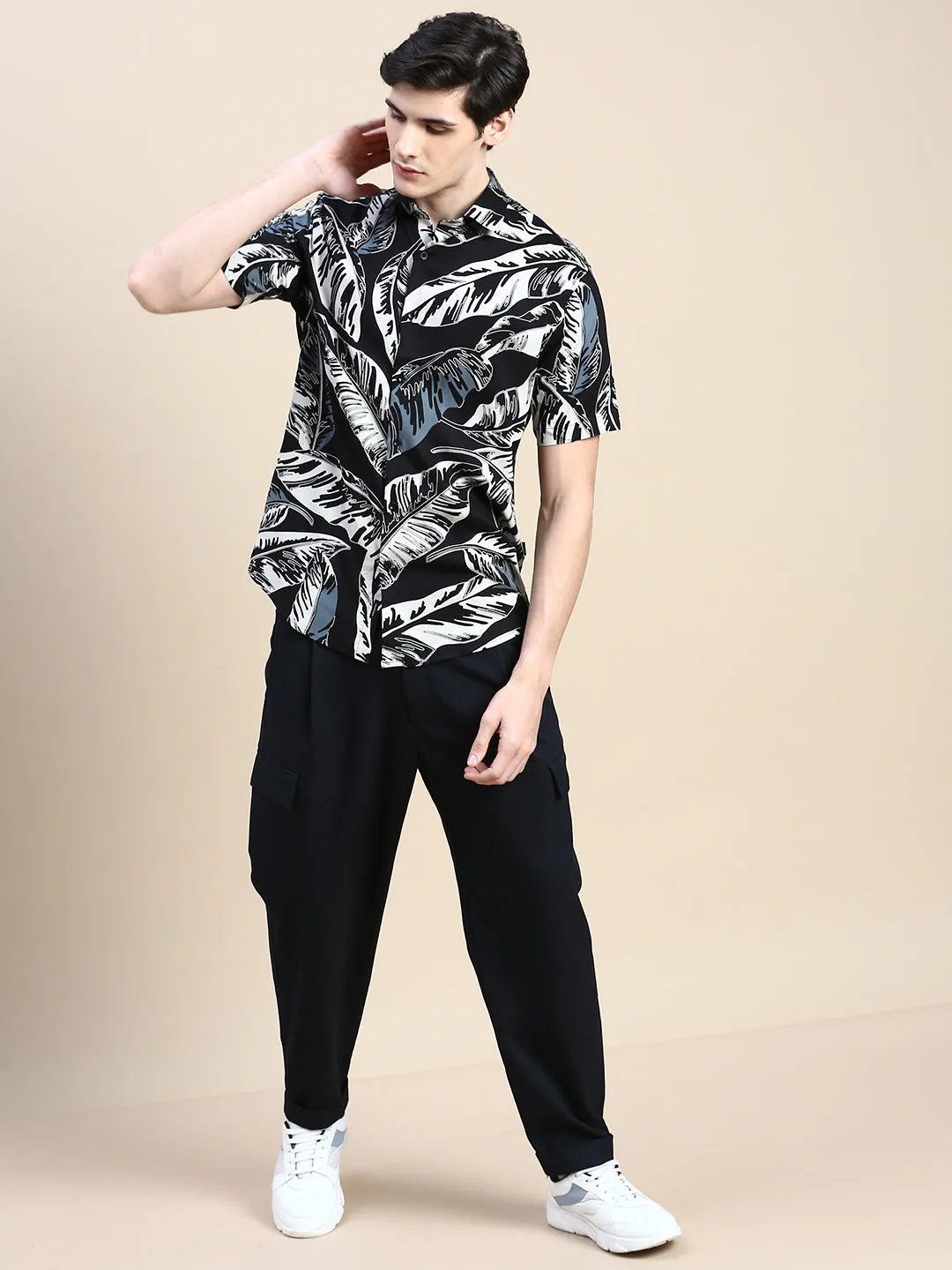 Men Black Floral Casual Shirt