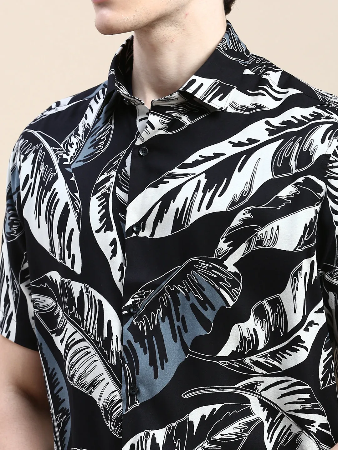 Men Black Floral Casual Shirt