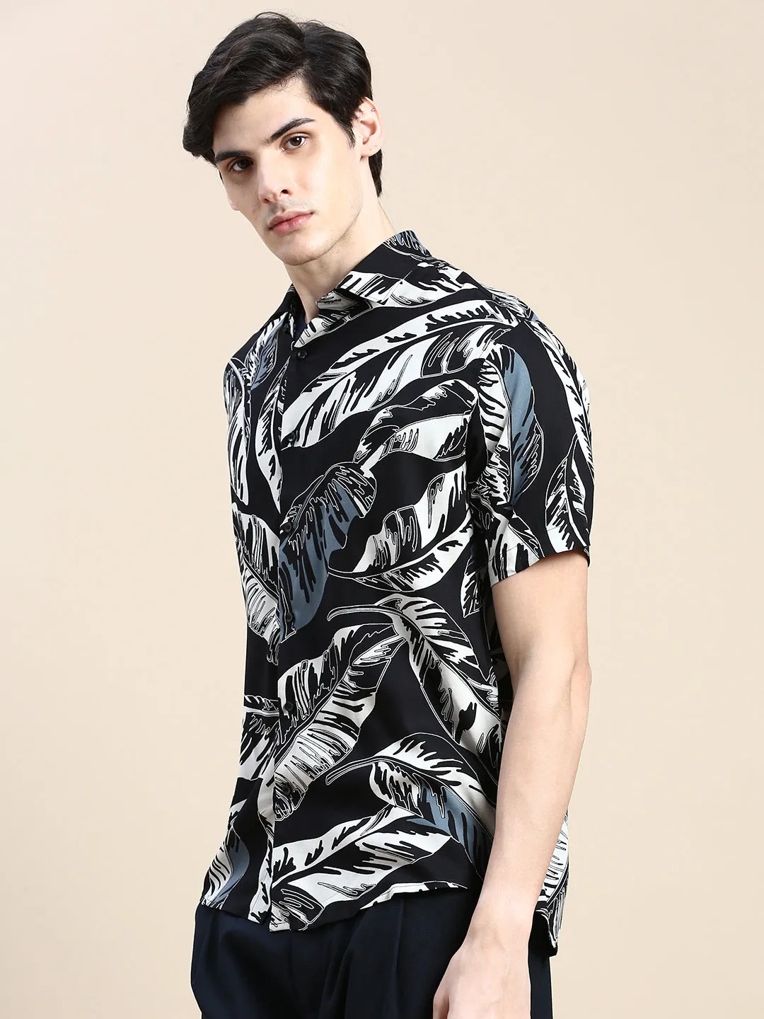 Men Black Floral Casual Shirt