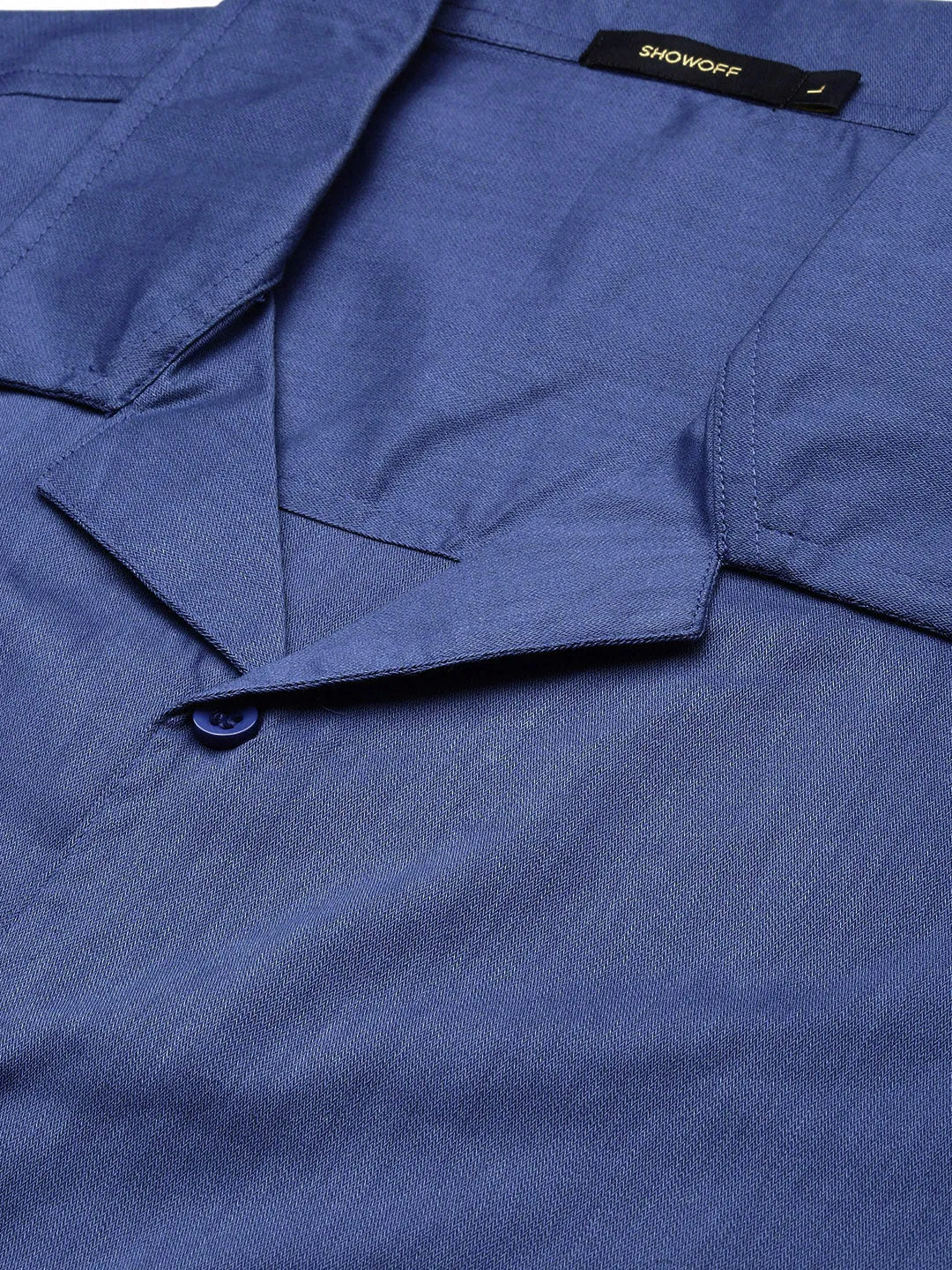 Men Blue Solid Cuban Collar Shirt