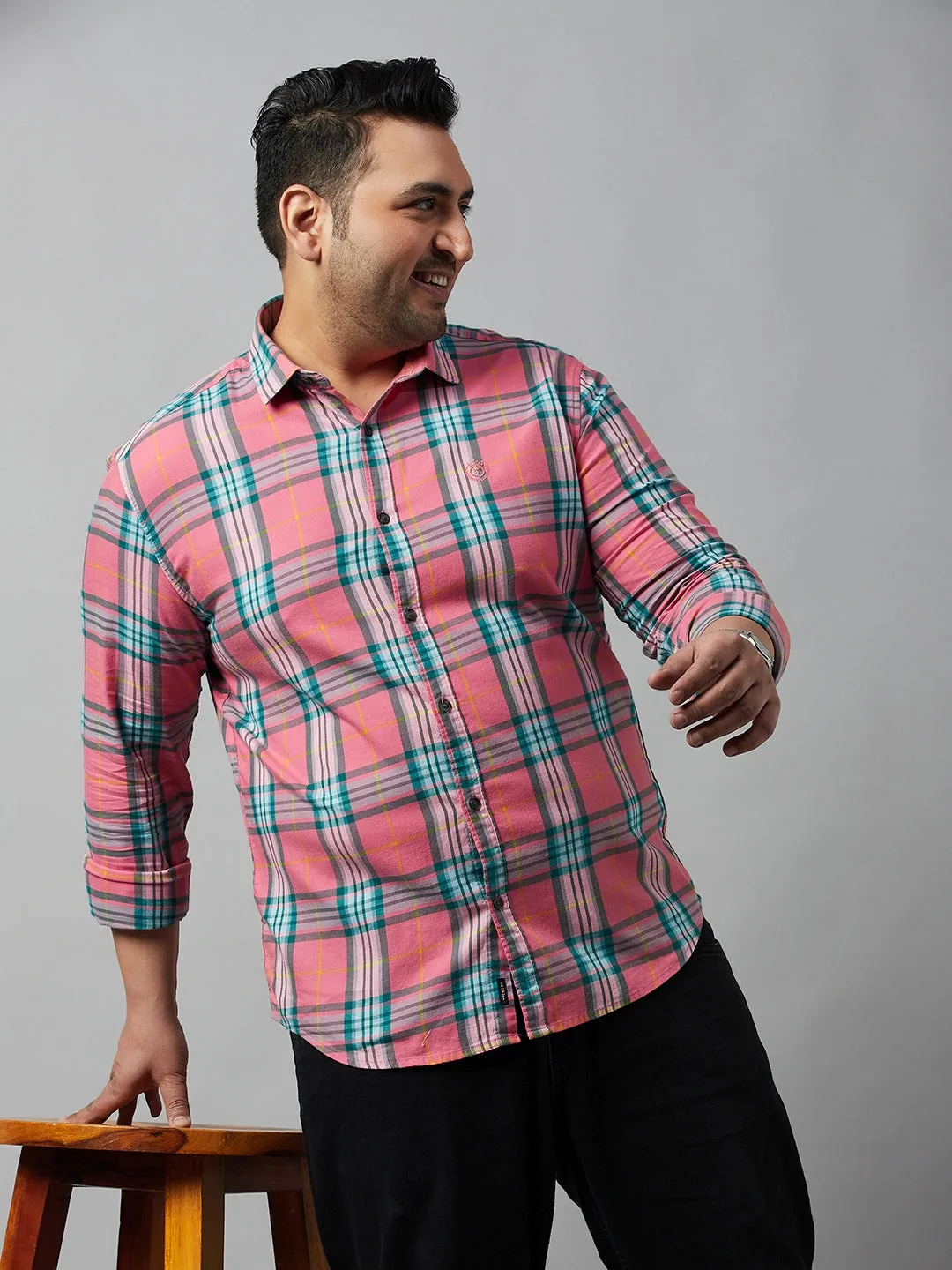 Men Checked Pink Comfort Shirt