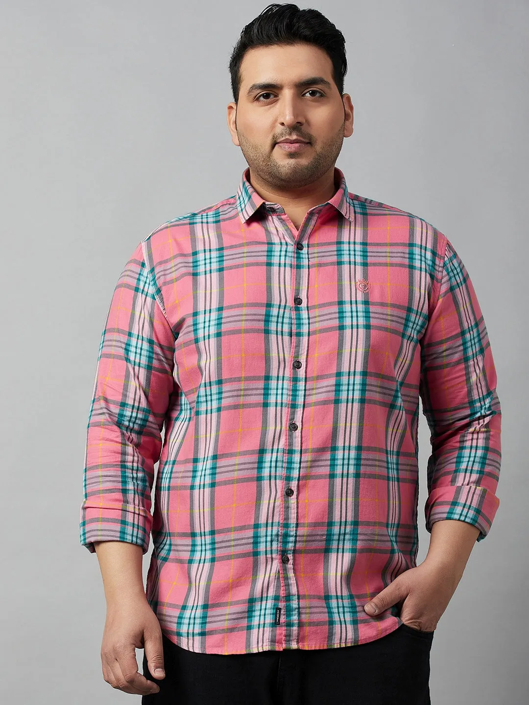 Men Checked Pink Comfort Shirt