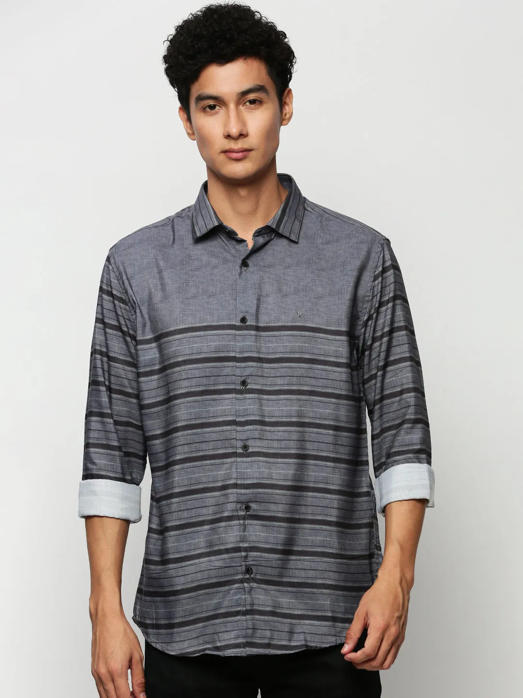 Men Grey Striped Casual Casual Shirts