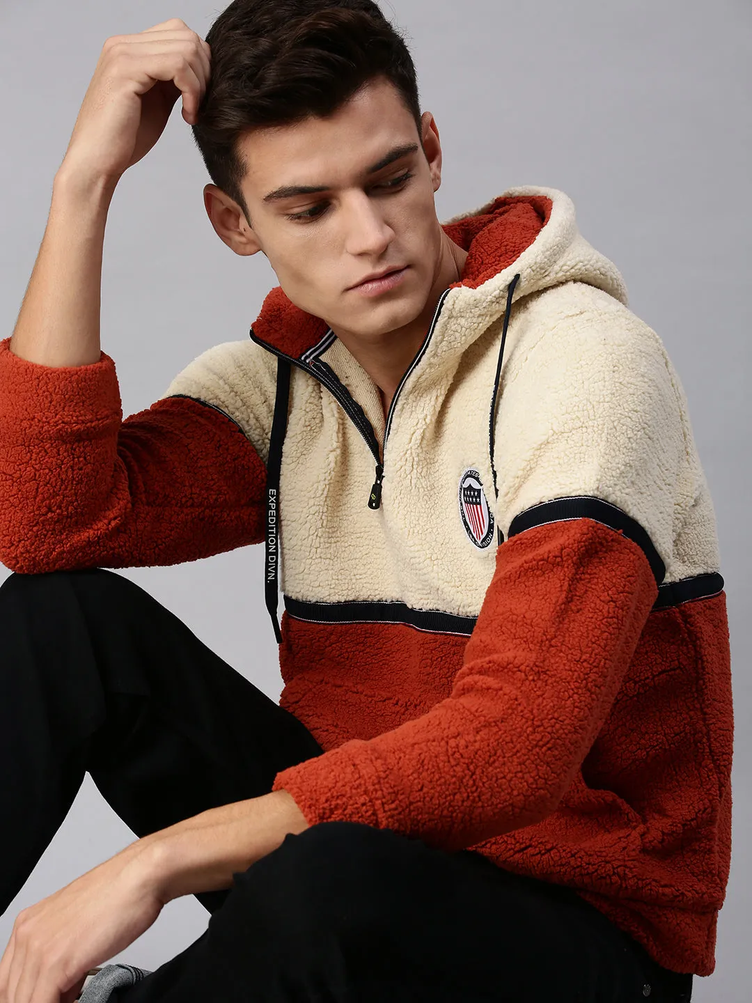 Men Hooded Colourblocked Multi Pullover