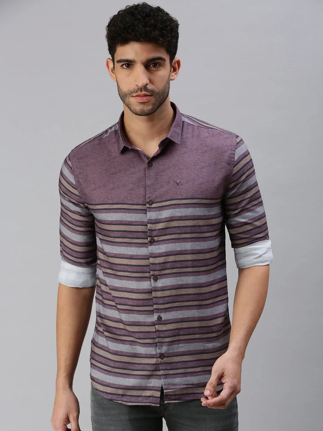 Men Mauve Striped Casual Shirt