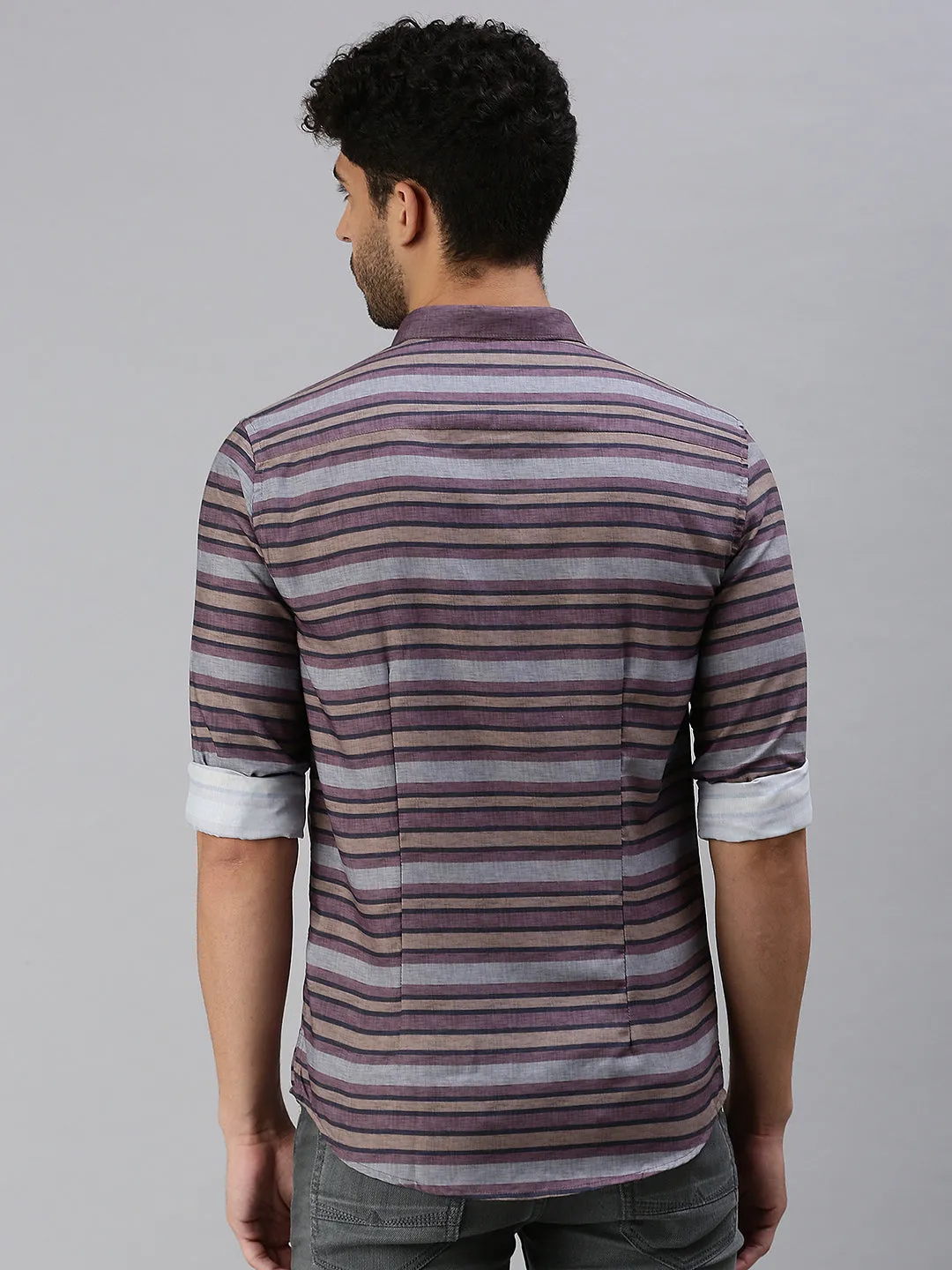 Men Mauve Striped Casual Shirt