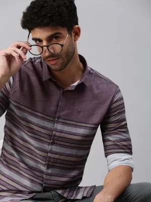 Men Mauve Striped Casual Shirt