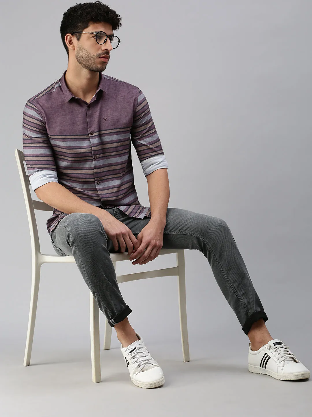 Men Mauve Striped Casual Shirt