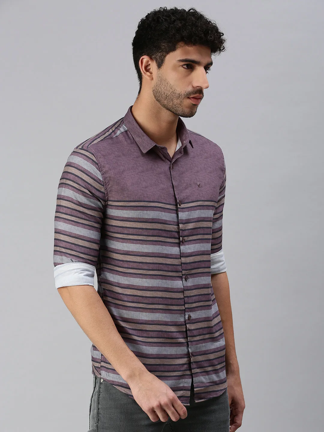 Men Mauve Striped Casual Shirt