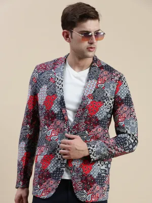 Men Multi Printed Mandarin Collar Blazer