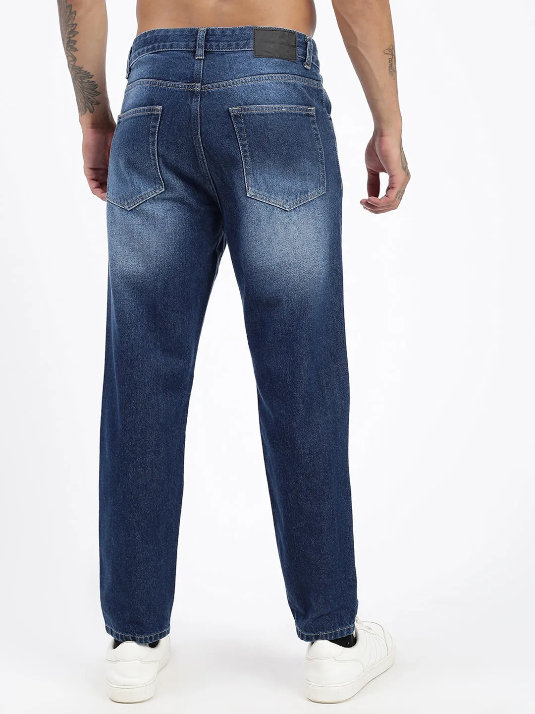 Men Navy Blue Slim Fit Cropped Jeans