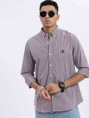 Men Purple Checked Slim Fit Shirt