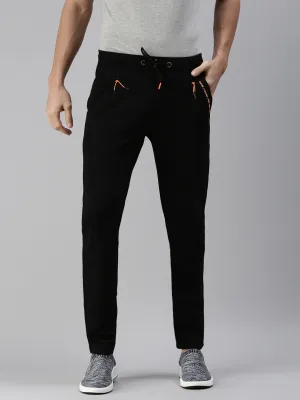 Men Solid Black Straight Fit Trackpant