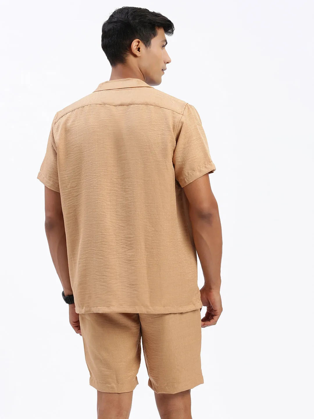 Men Solid Brown Co Ords Set