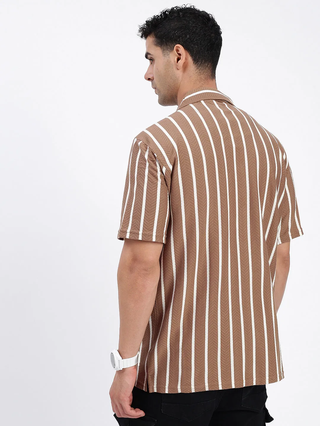 Men Striped Brown Relaxed Fit Shirt