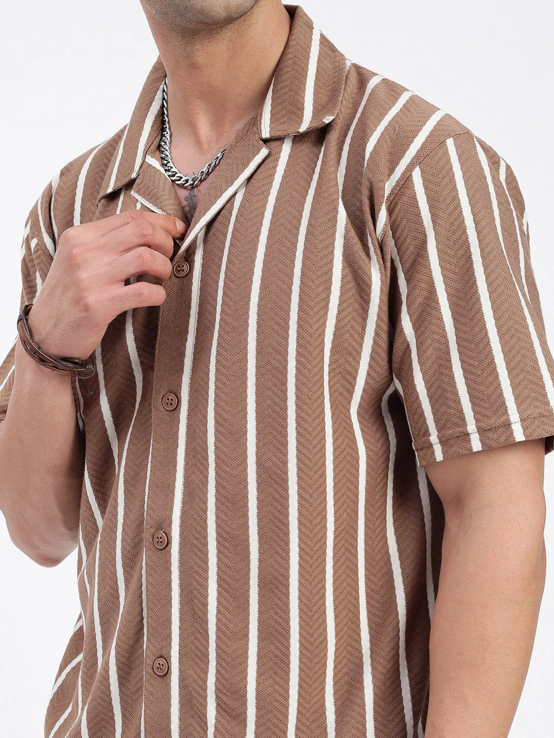 Men Striped Brown Relaxed Fit Shirt