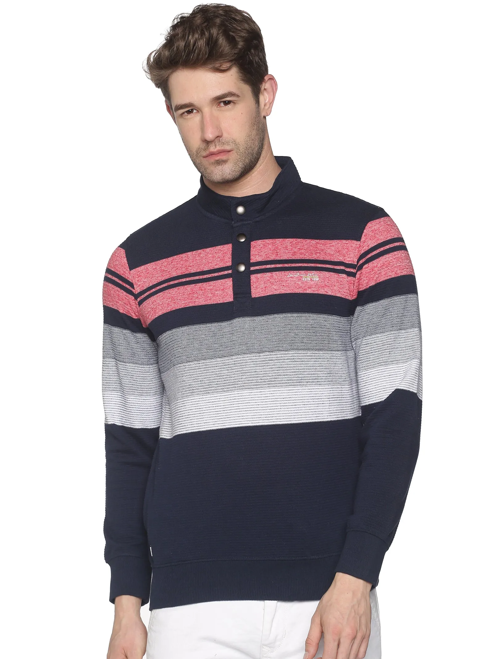 Men Striped Navy Blue Sweatshirt