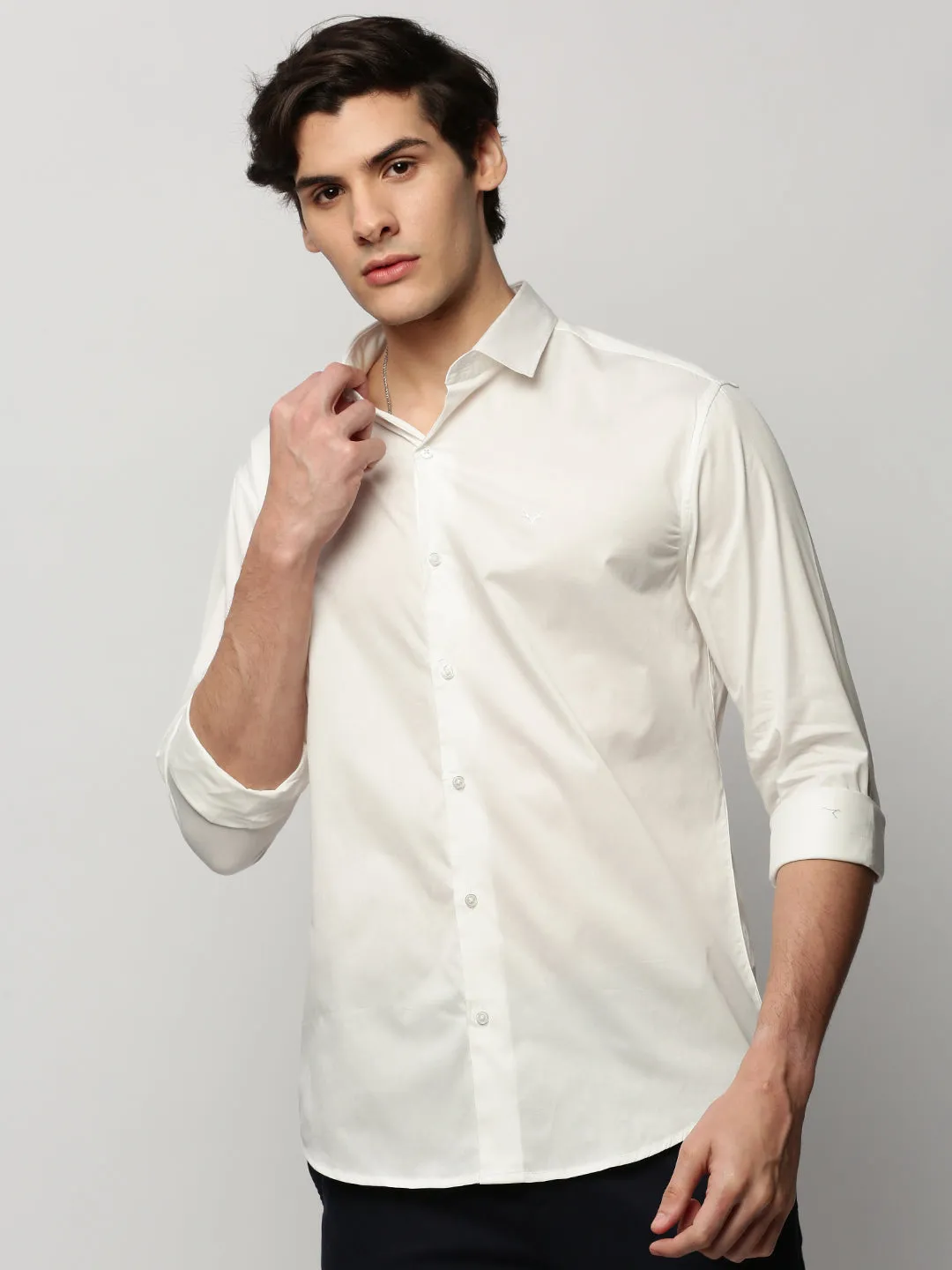 Men White Solid Casual Casual Shirts