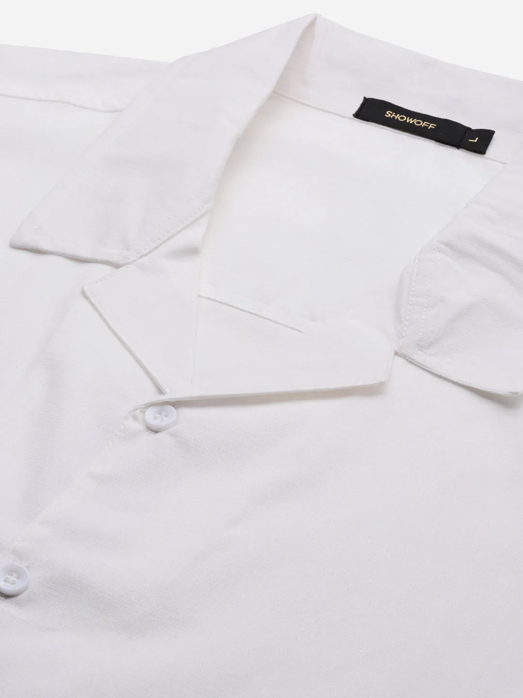 Men White Solid Cuban Collar Shirt