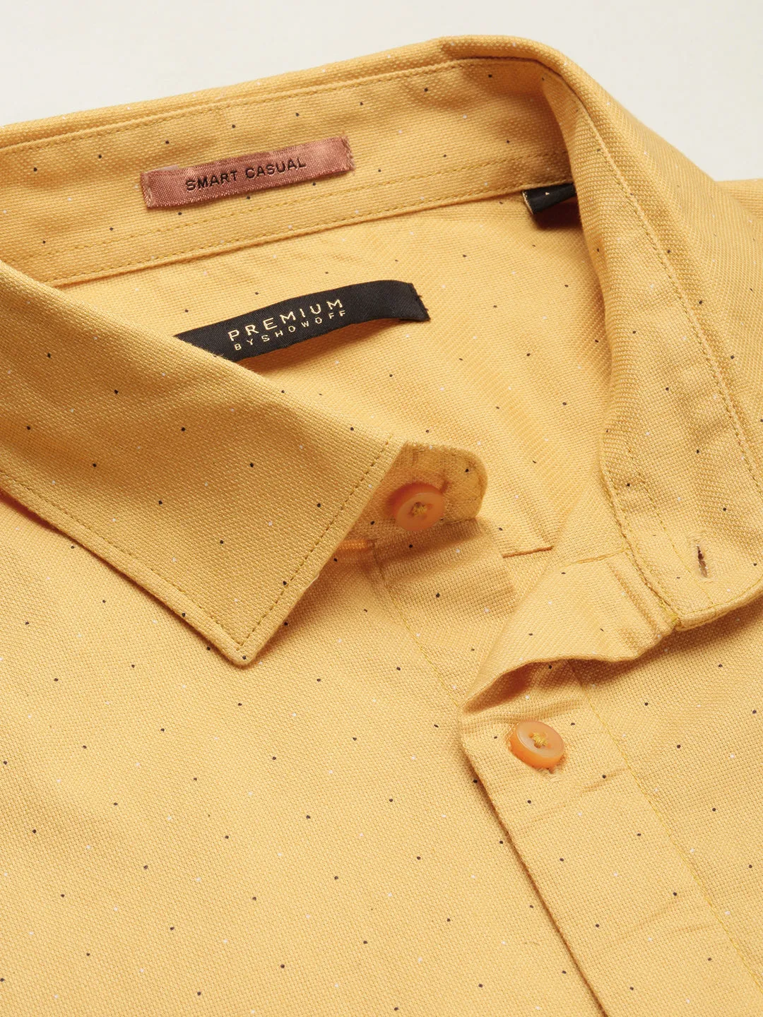 Men Yellow Spread Collar Micro Ditsy Shirt