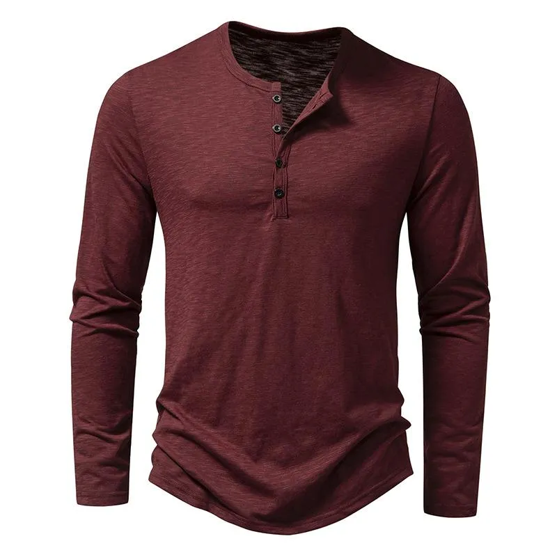 Men's Casual Henley Collar Solid Long Sleeve T-Shirt 22687327Y