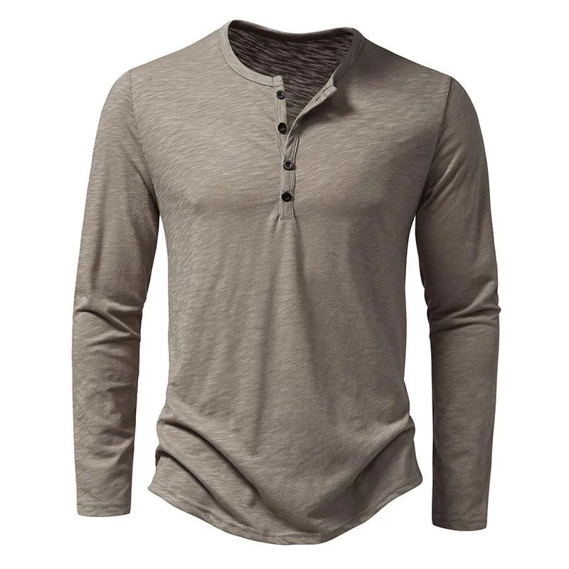 Men's Casual Henley Collar Solid Long Sleeve T-Shirt 22687327Y