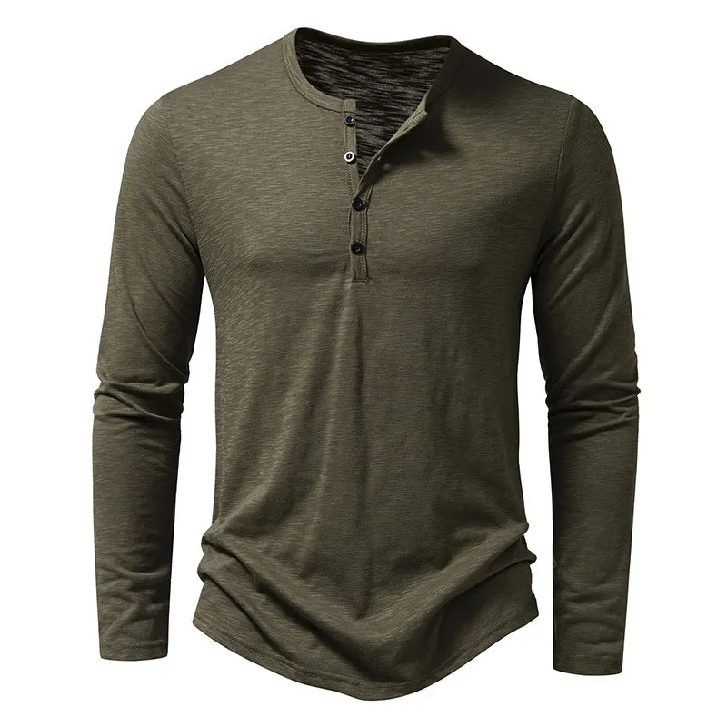 Men's Casual Henley Collar Solid Long Sleeve T-Shirt 22687327Y