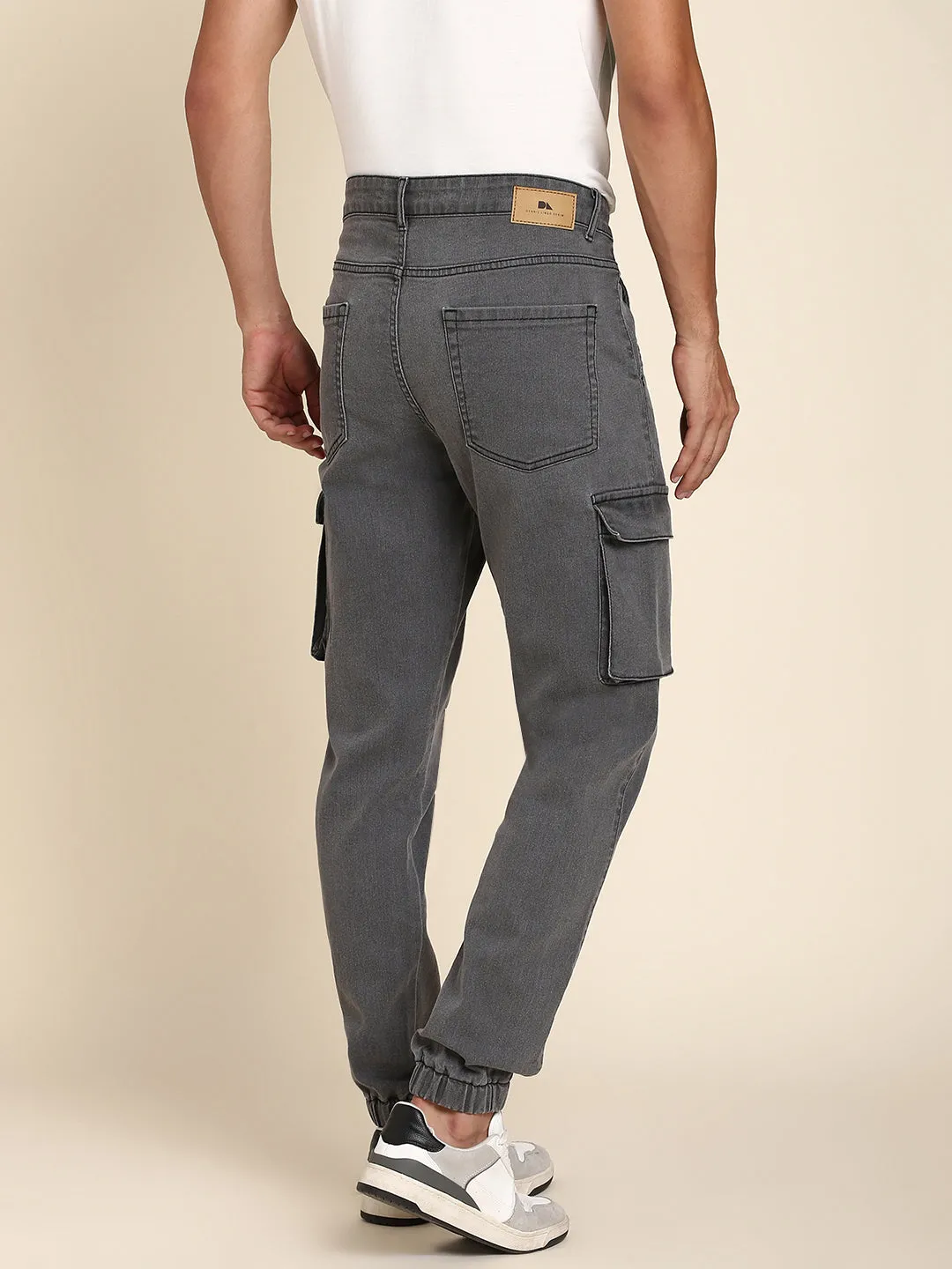 Men's Grey Cargo Jogger With Waistband & Belt Loops