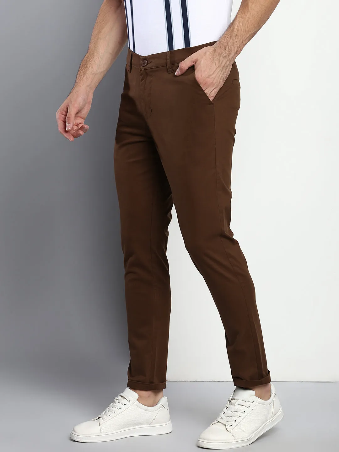 Men's Tapered Fit Cotton Chinos (Brown)