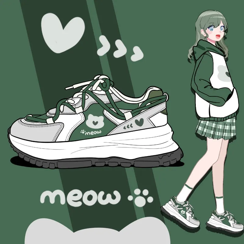 Meow Army Green Sneakers