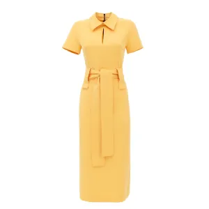 Midi Dress With Belt Pale Yellow