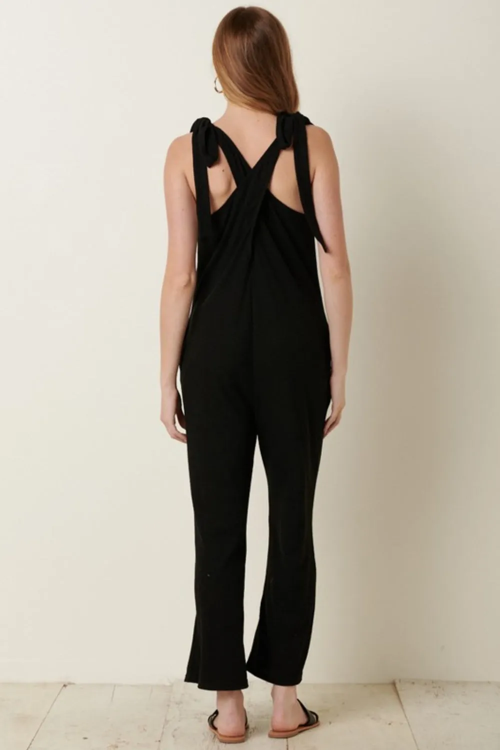 Mittoshop Rib Knit V-Neck Cross Back Jumpsuit