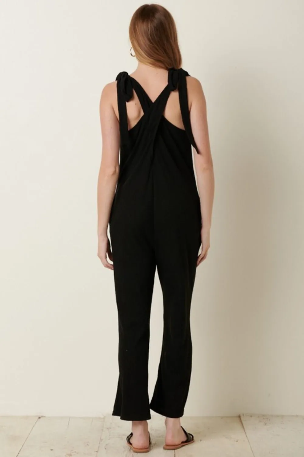 Mittoshop Rib Knit V-Neck Cross Back Jumpsuit