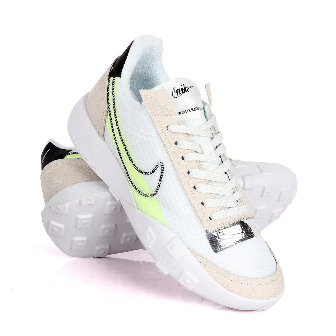 NK Waffle Racer White And Fluorescent Green Sneakers