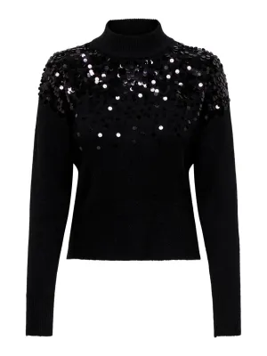 Onlalba Ls Sequins High Neck Knt - Zwart