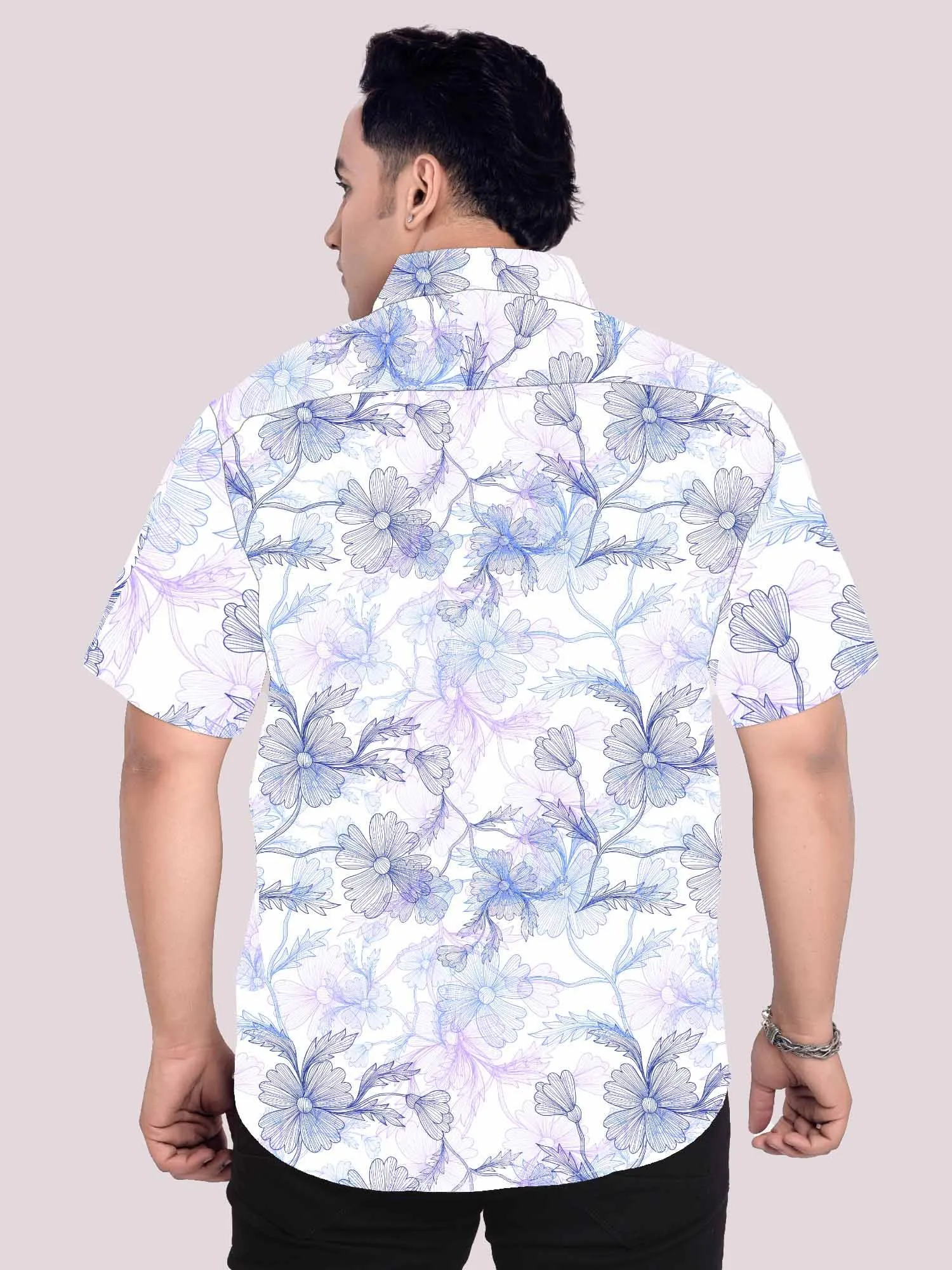 Periwinkle Linen Printed Shirt Men's Plus Size