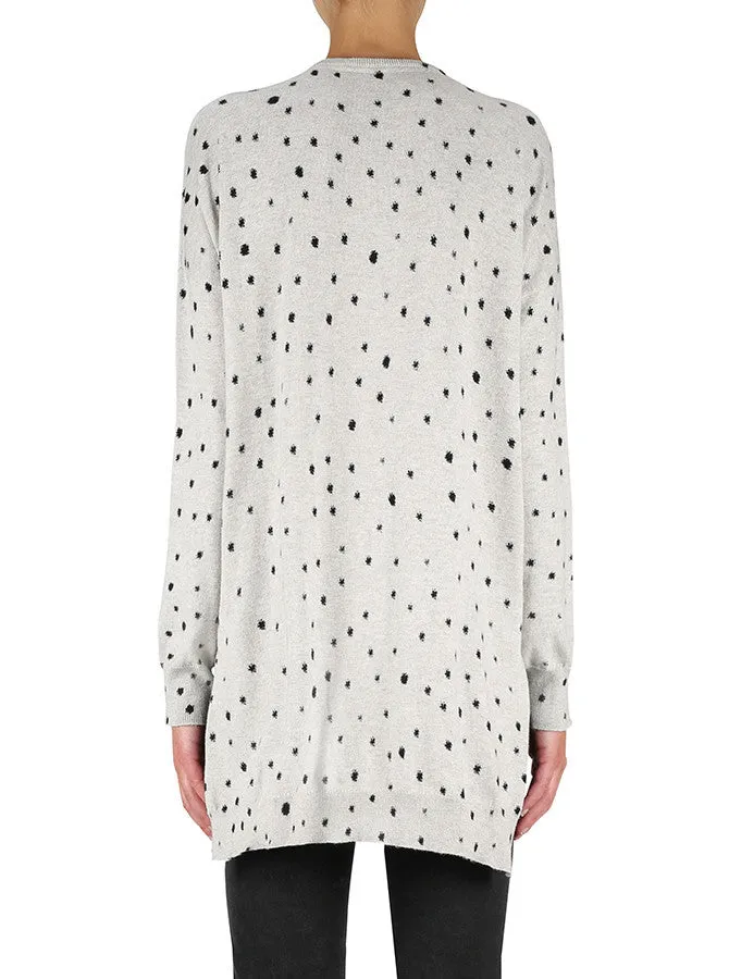 Pieces Of Artwork Zip Sweater- Grey/ Black Dots